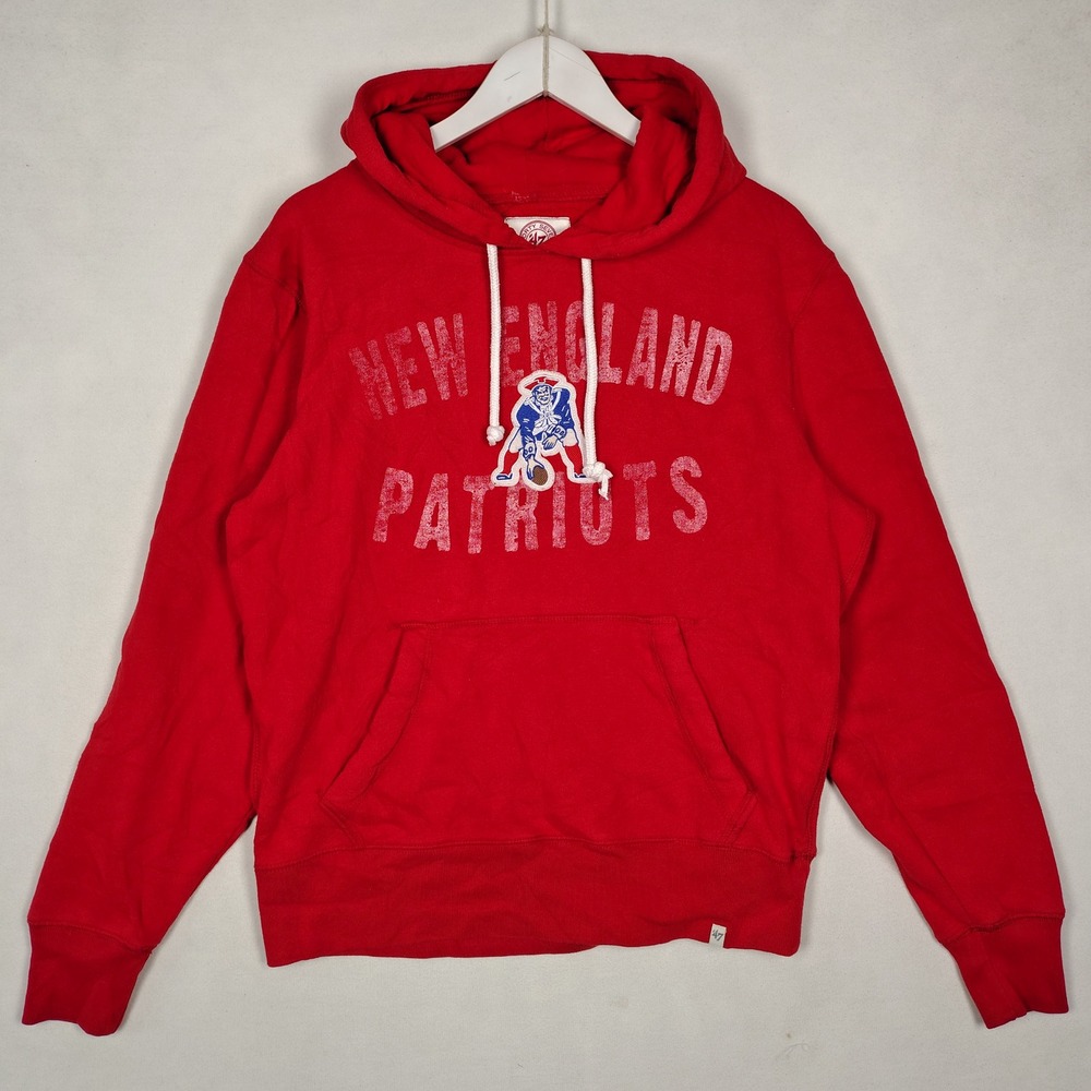 47 Brand New England Patriots Hoodie Red Distressed Graphic Mens Medium NFL
